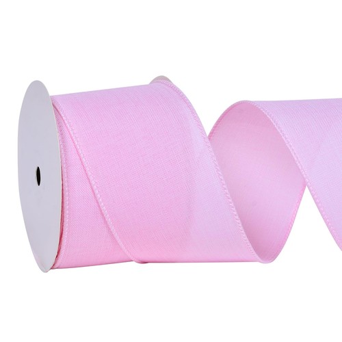 Pink linen wired burlap ribbon - pink,